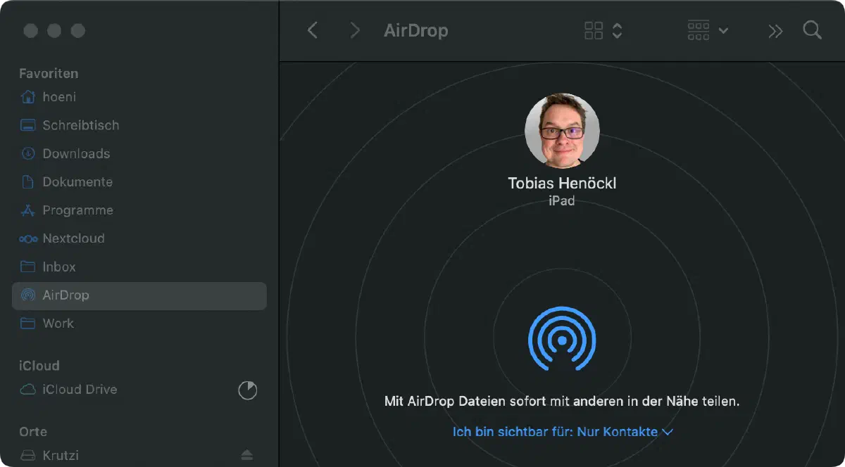AirDrop-Fenster im Finder zum Übertragen des Zertifikats an das iPad
