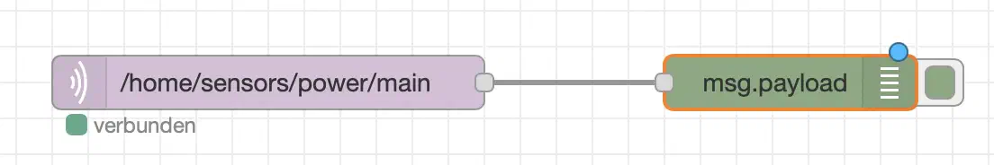 Node Red-Flow zur Anzeige eintreffender MQTT-Daten.