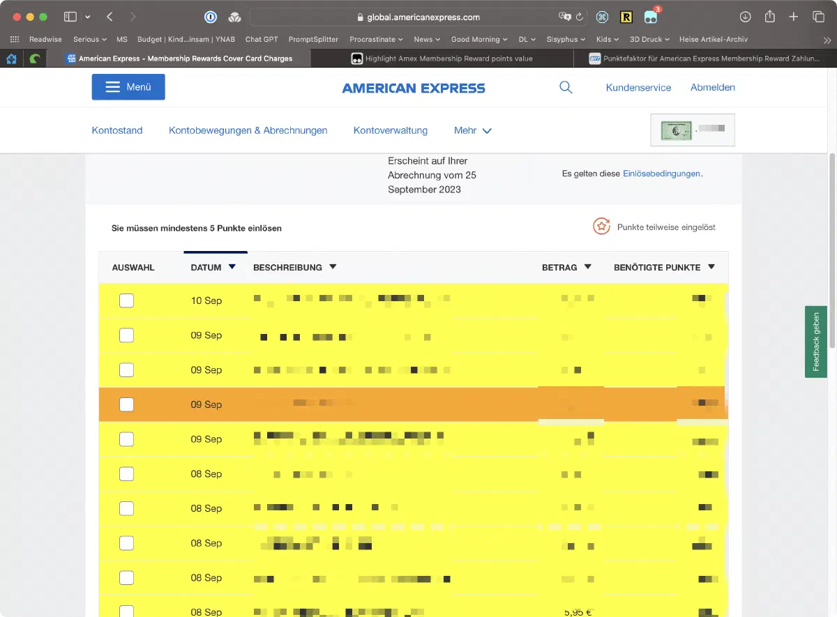 Liste mit hervorgehobenen Zeilen.